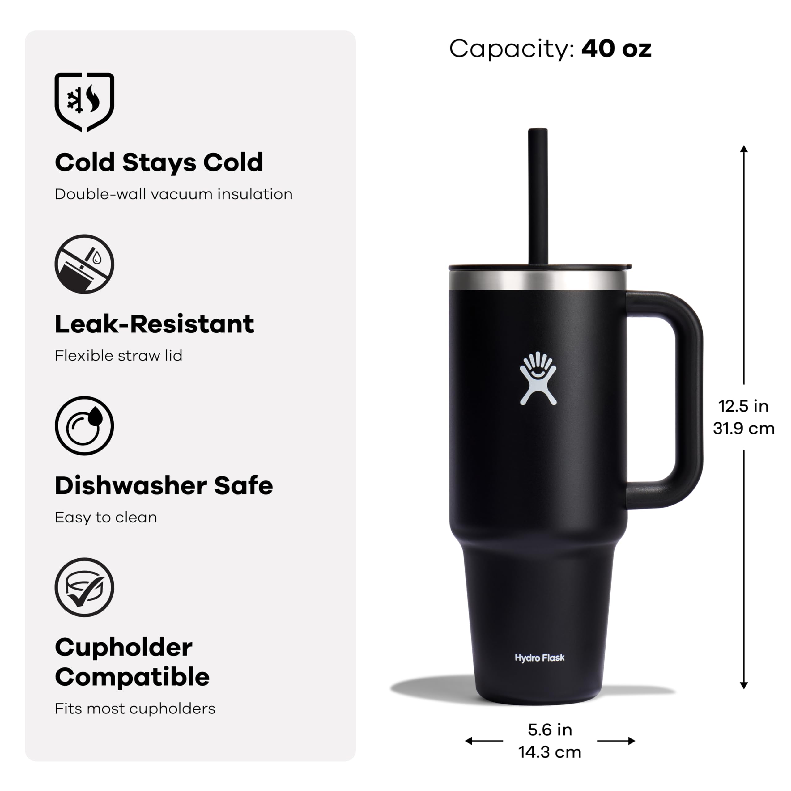 Hydro Flask next to smaller bottle showing large 40 oz capacity advantage