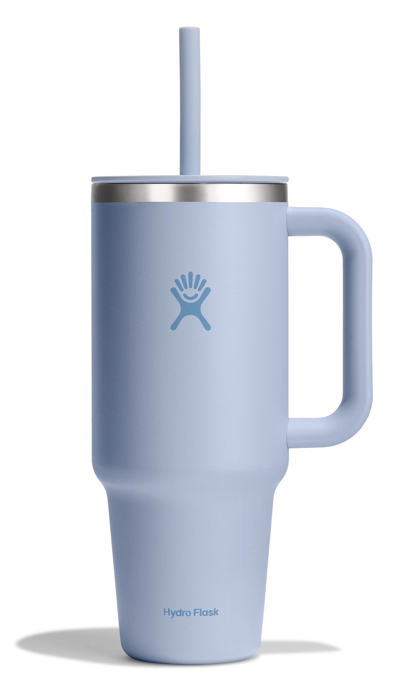 Hydro Flask 40 oz front profile showing surf blue color and portability benefit