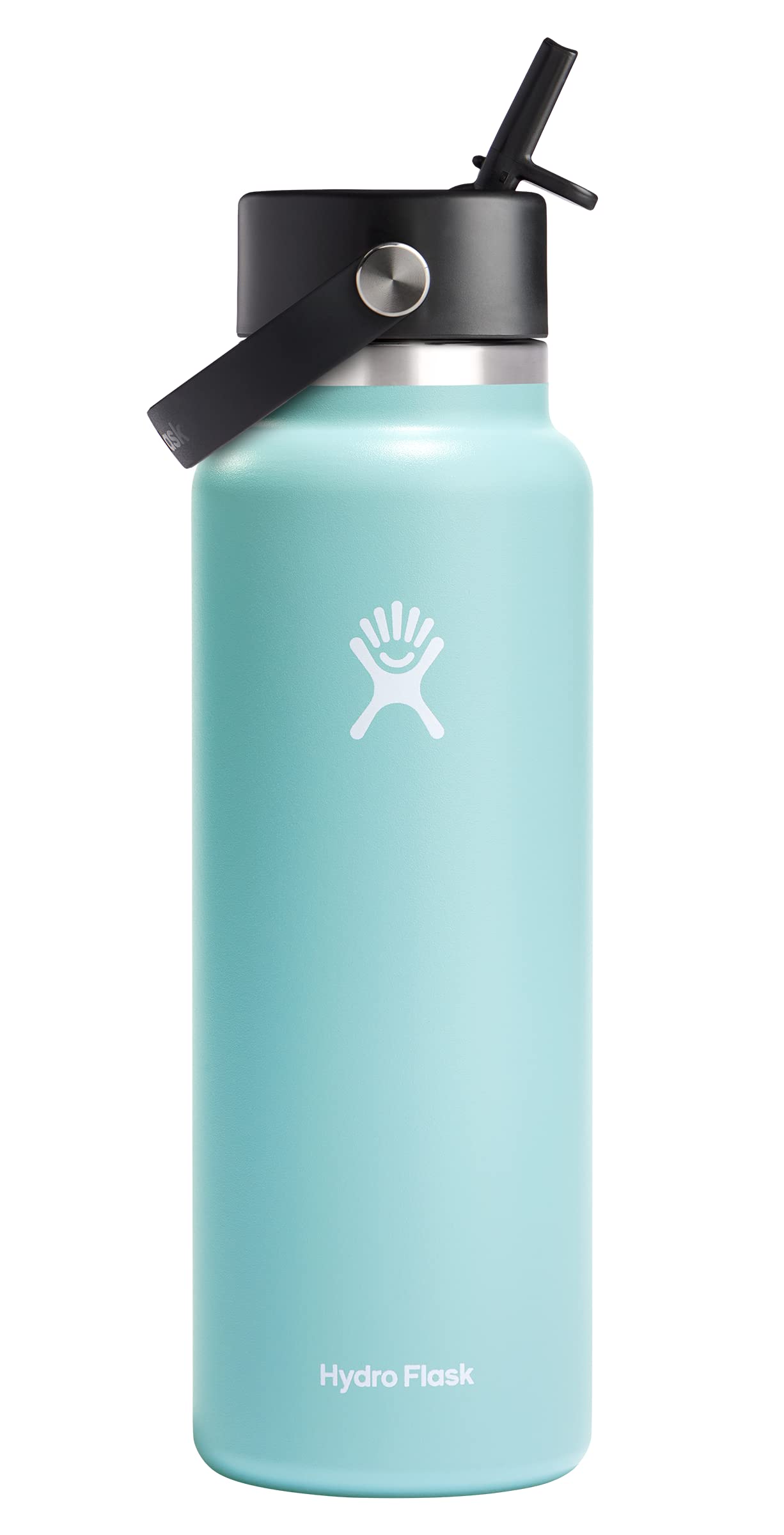 Hydro Flask 40 oz Dew front view showing wide mouth and Flex Straw cap for easy sipping
