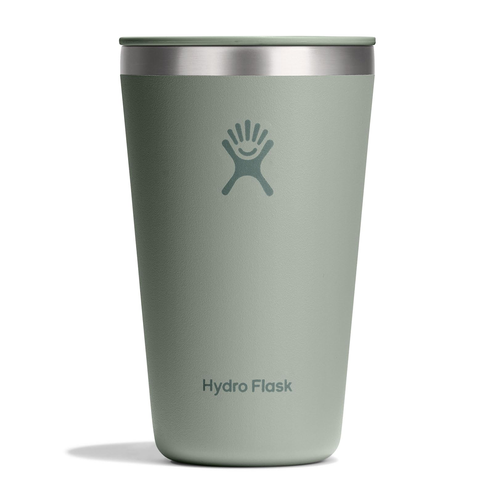 Hydro Flask front view showing agave green finish and sturdy base benefit portability