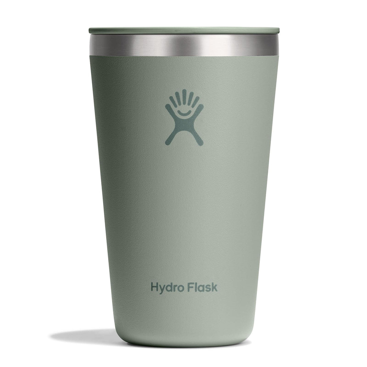 Hydro Flask front view showing agave green finish and sturdy base benefit portability