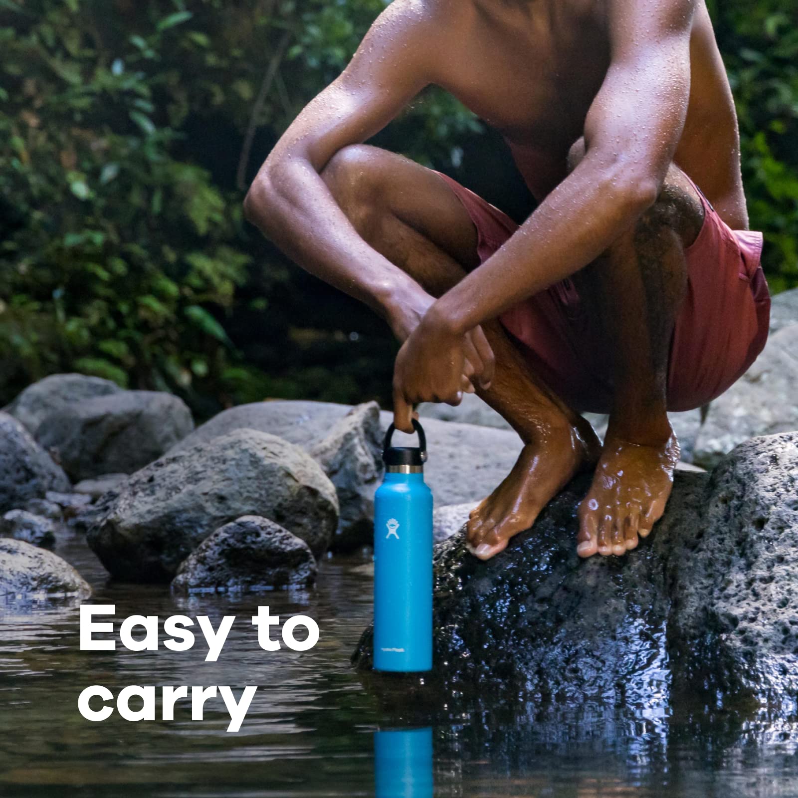 Hydro Flask Standard Flex cap close-up showing tethered design and leak resistance benefit
