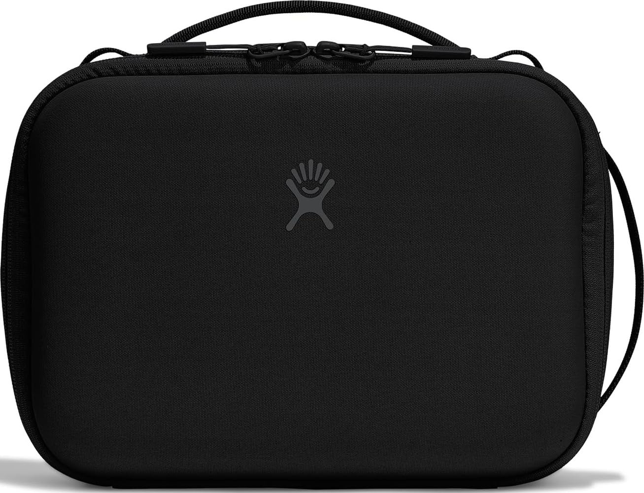 Hydro Flask front view of beachplum black lunch box showing zipper and handle, durable protection