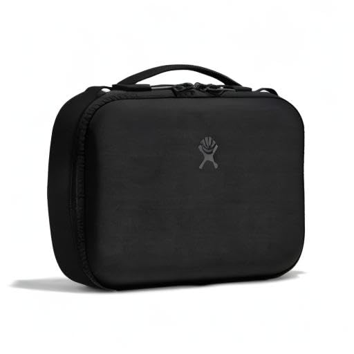 Hydro Flask lunch box beside water bottle for scale, compact 5 L capacity visible