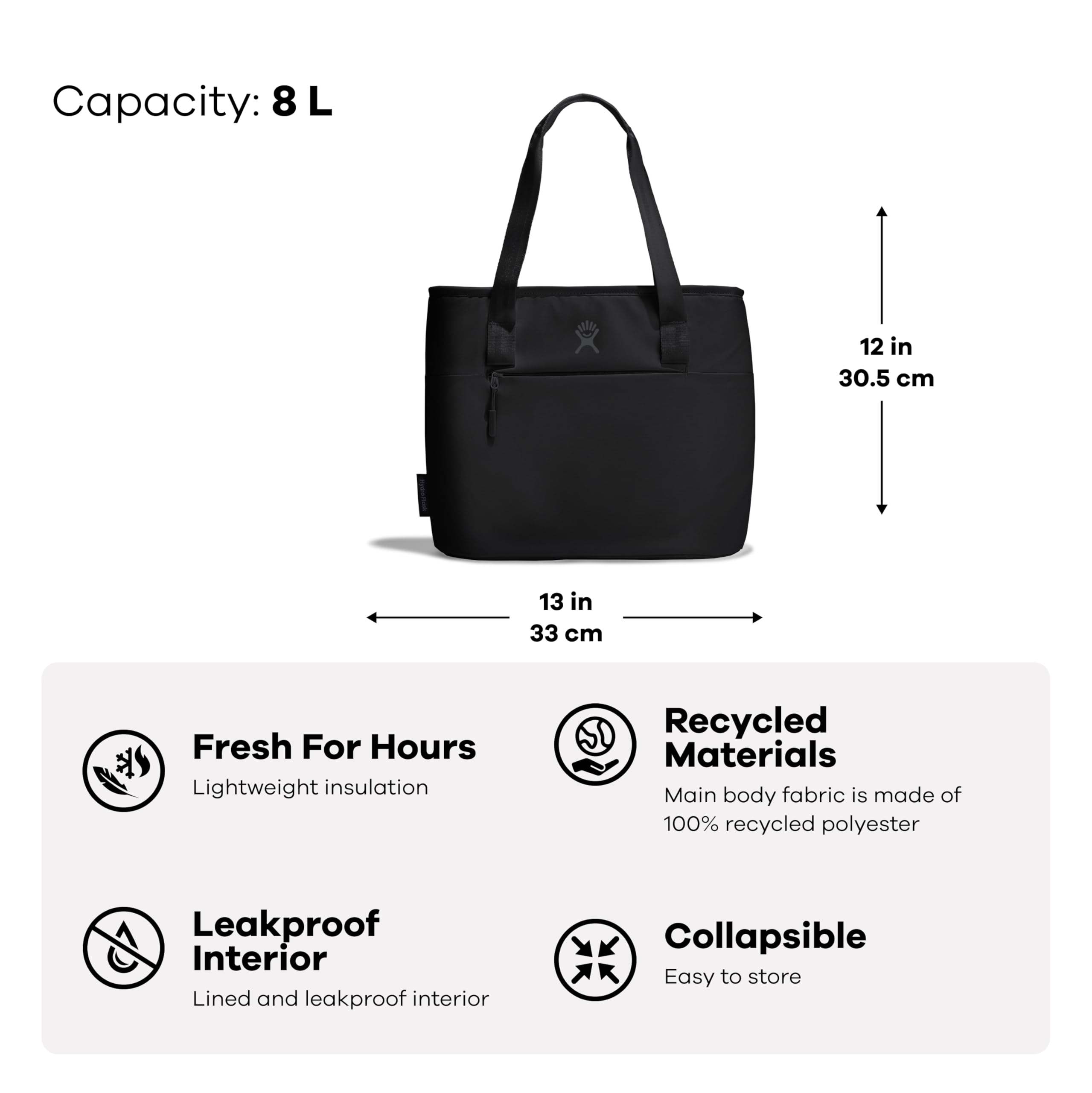Hydro Flask tote sturdy base demonstrating self-standing stability benefit