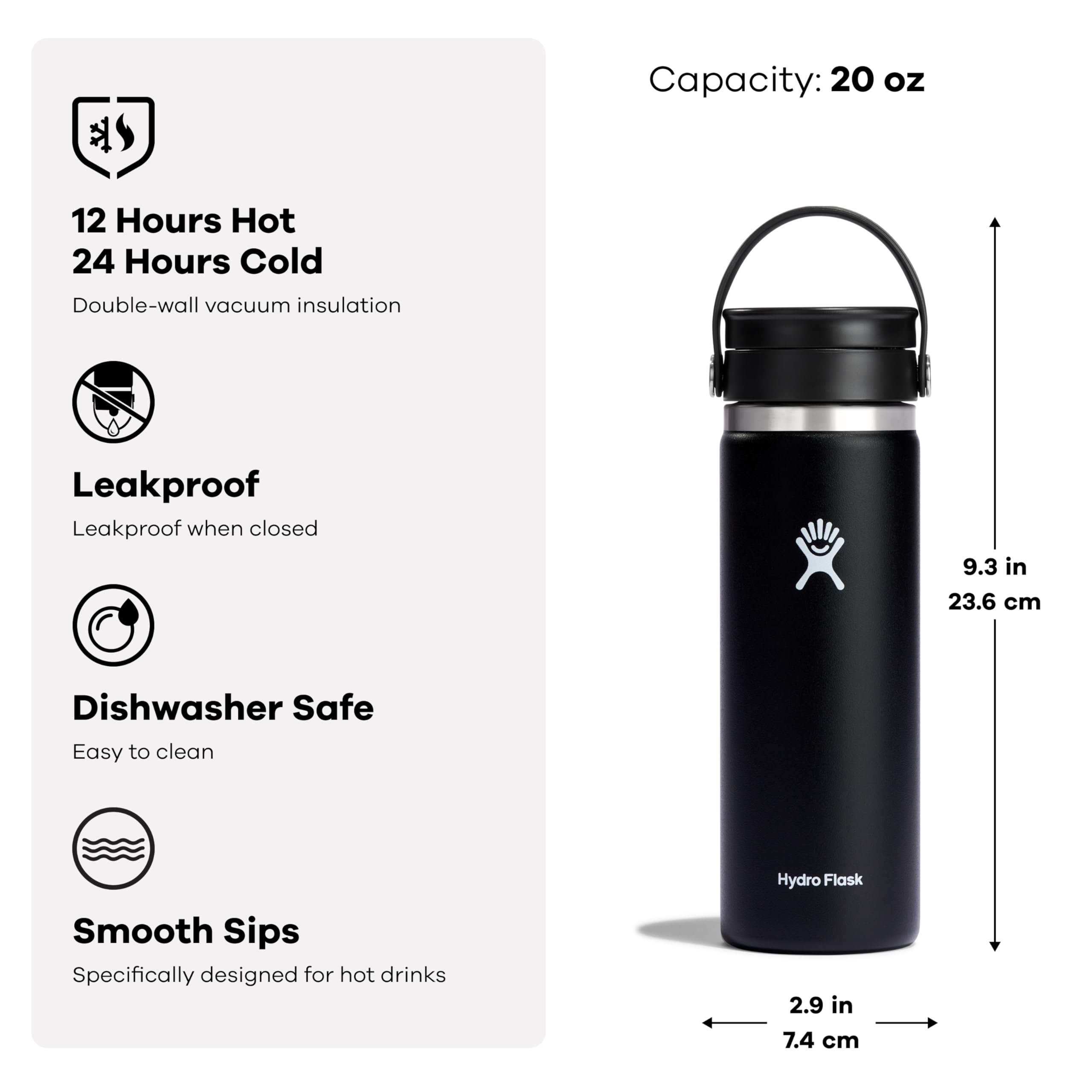 Hydro Flask wide mouth with ice illustrating easy filling and cleaning benefit