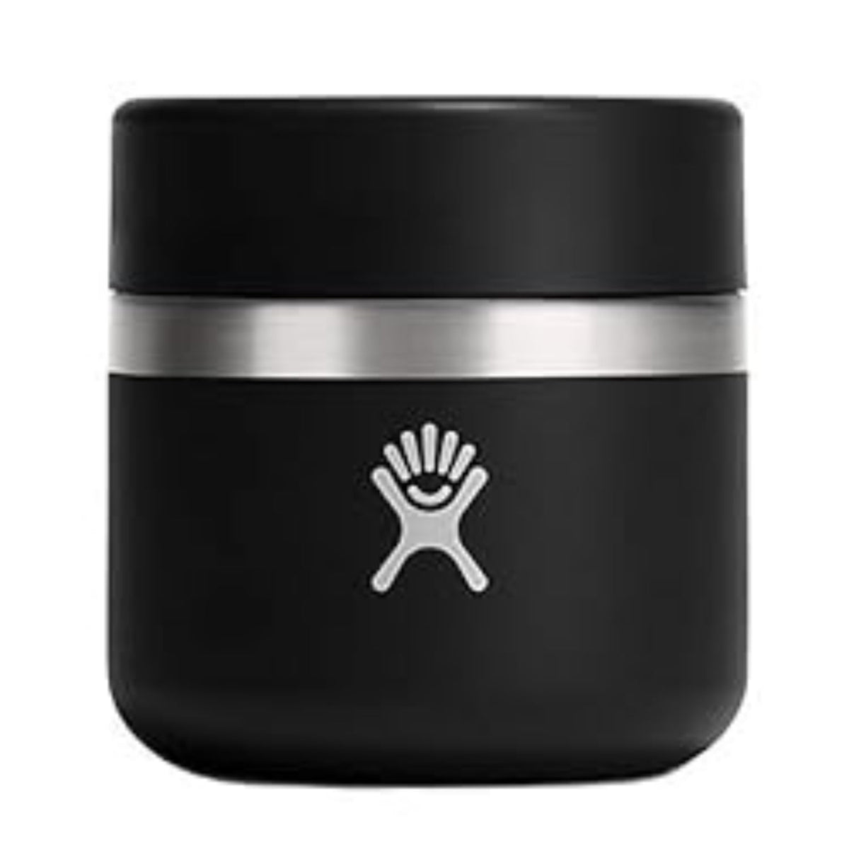 Hydro Flask front view of black 8 oz jar showing compact design and brand benefit