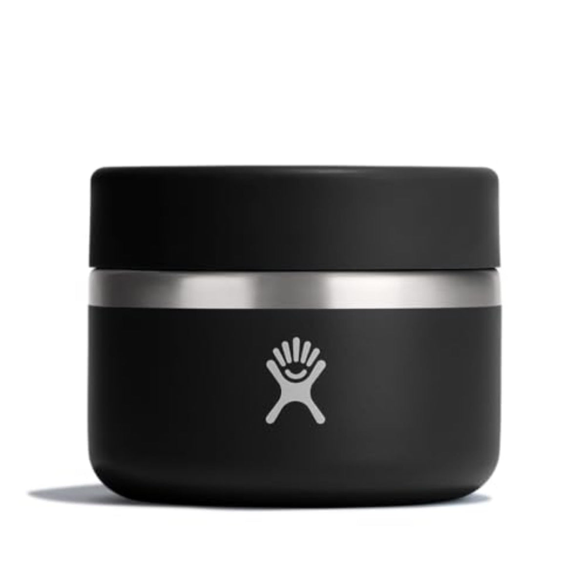 Hydro Flask front view of black 12 oz food jar showing compact design and portability