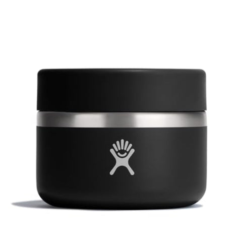 Hydro Flask front view of black 12 oz food jar showing compact design and portability