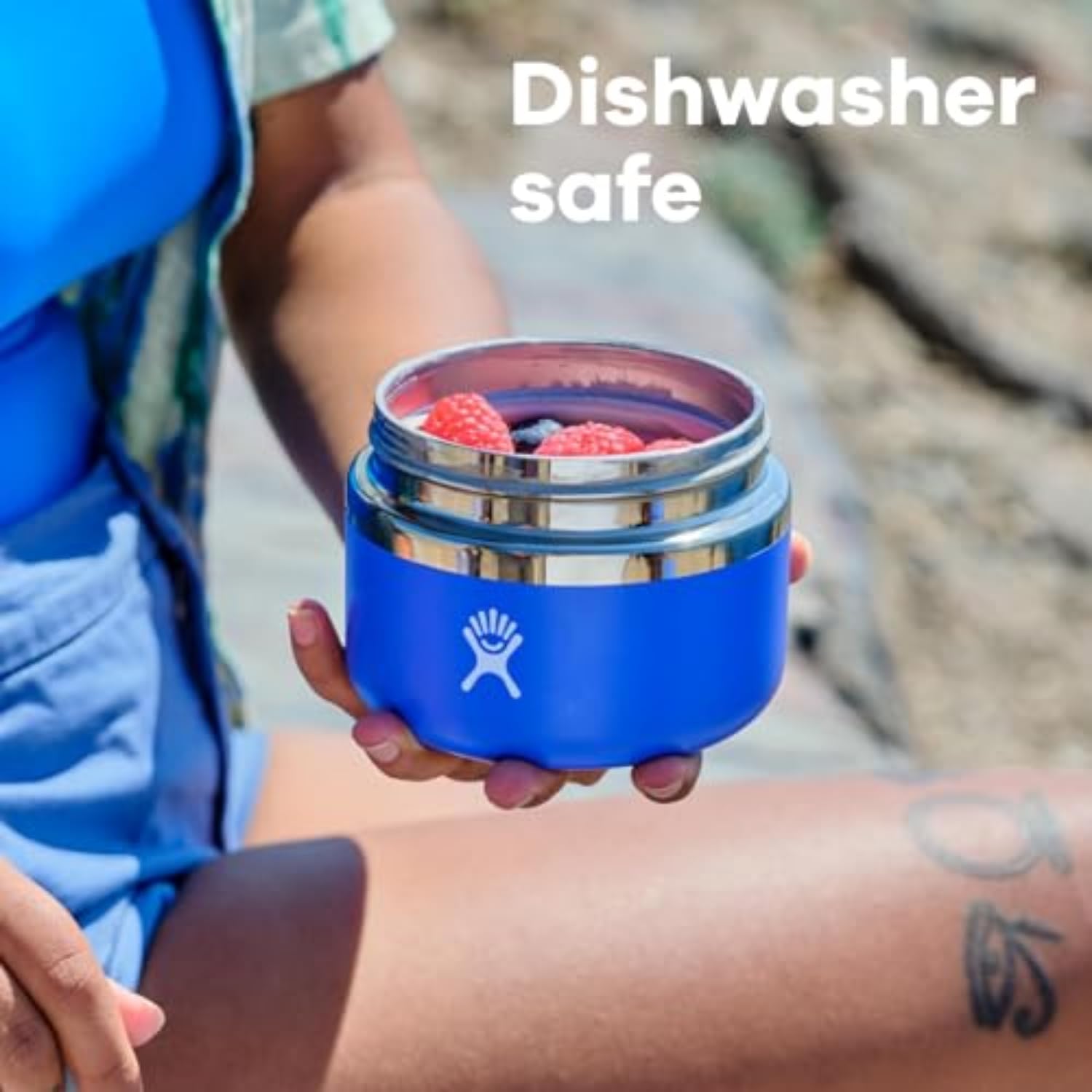 Hydro Flask jar open with soup inside demonstrating leakproof travel benefit