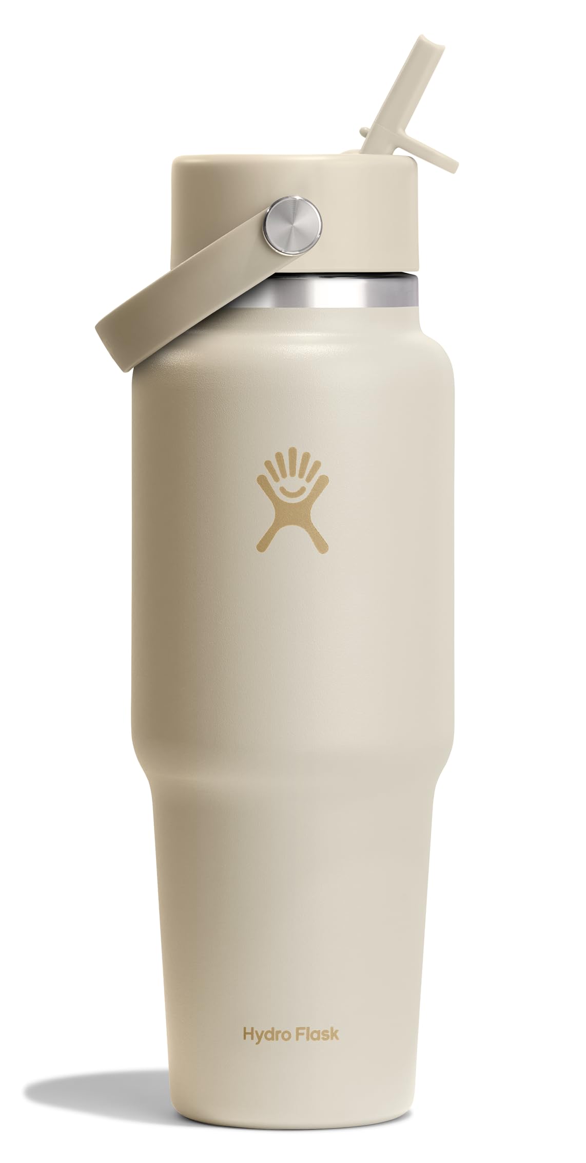 Hydro Flask front view 32 oz coconut cream showing sleek cupholder fit and insulation benefit