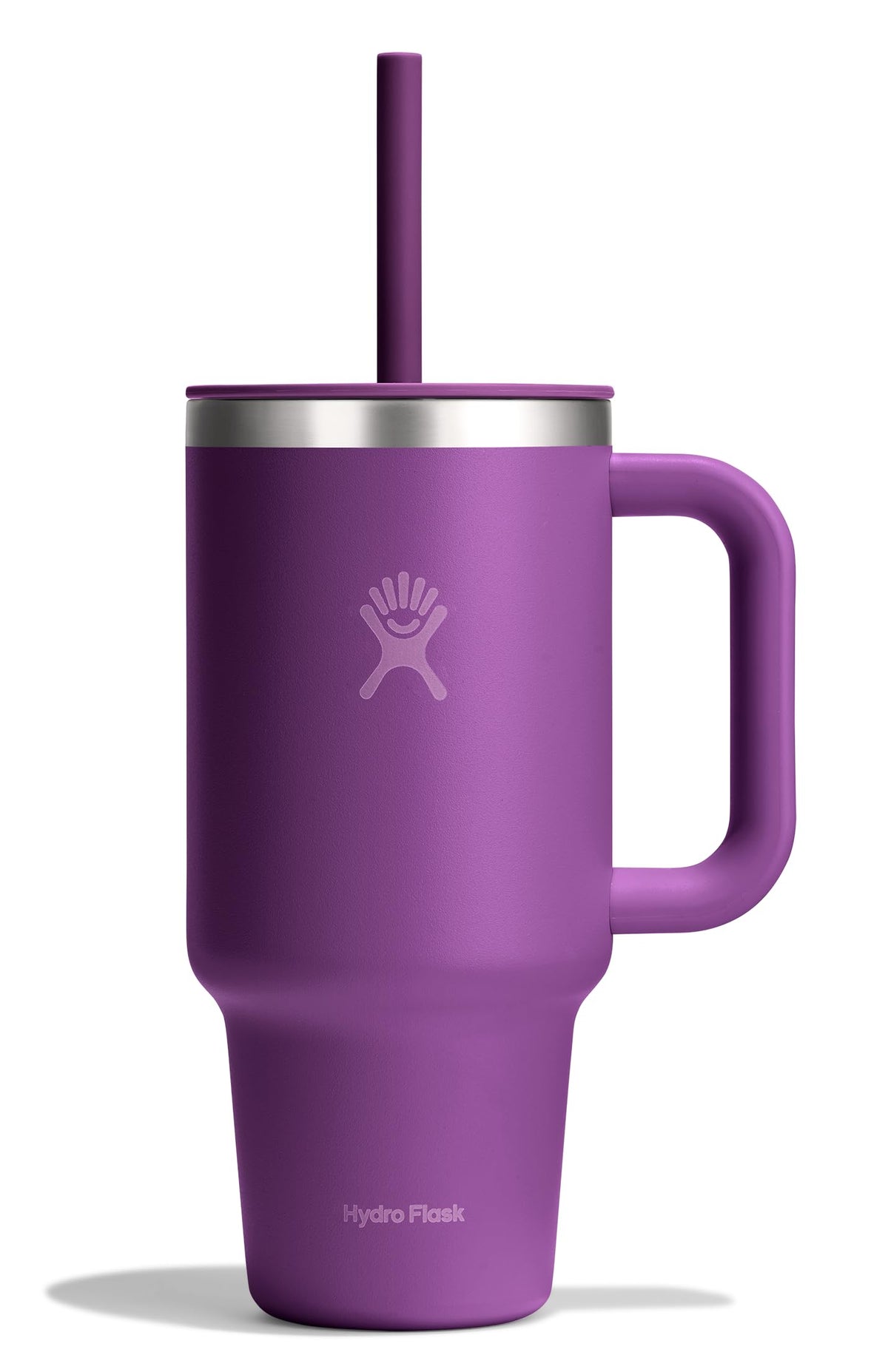 Hydro Flask front view showing 32 oz Beachplum purple and brand appeal