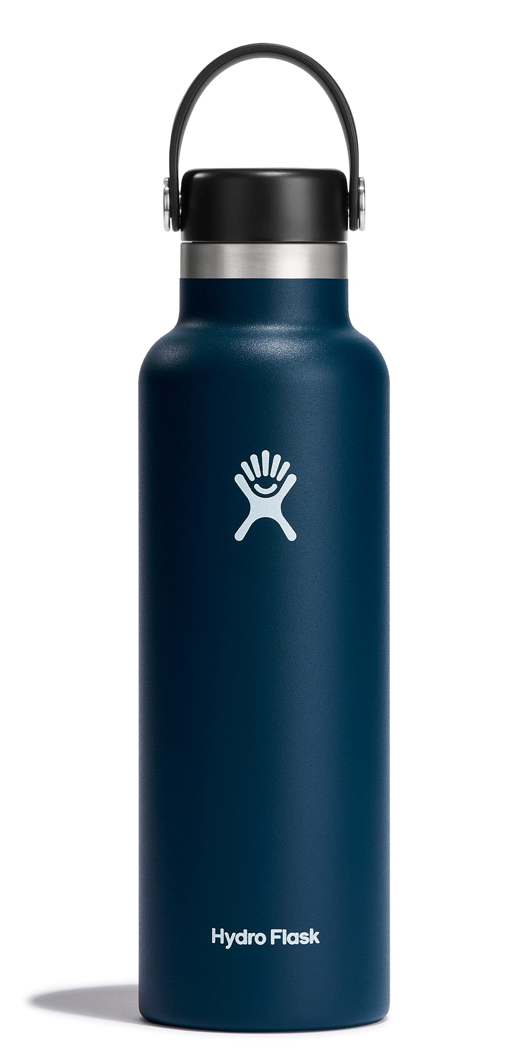 Hydro Flask indigo 21 oz front view showing cap and color, durable everyday carry