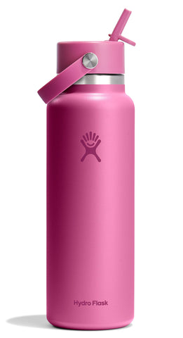 Hydro Flask front view reef pink showing full bottle and ergonomic handle benefit