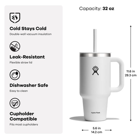 Hydro Flask close-up of handle and press-in lid showing secure carry benefit