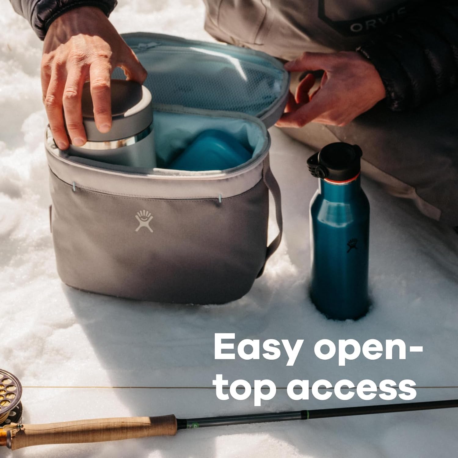 Hydro Flask handle and zipper closure showing easy-carry benefit