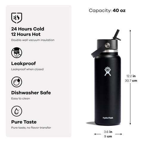 Hydro Flask 40 oz in backpack for scale — travel-ready capacity and secure carry