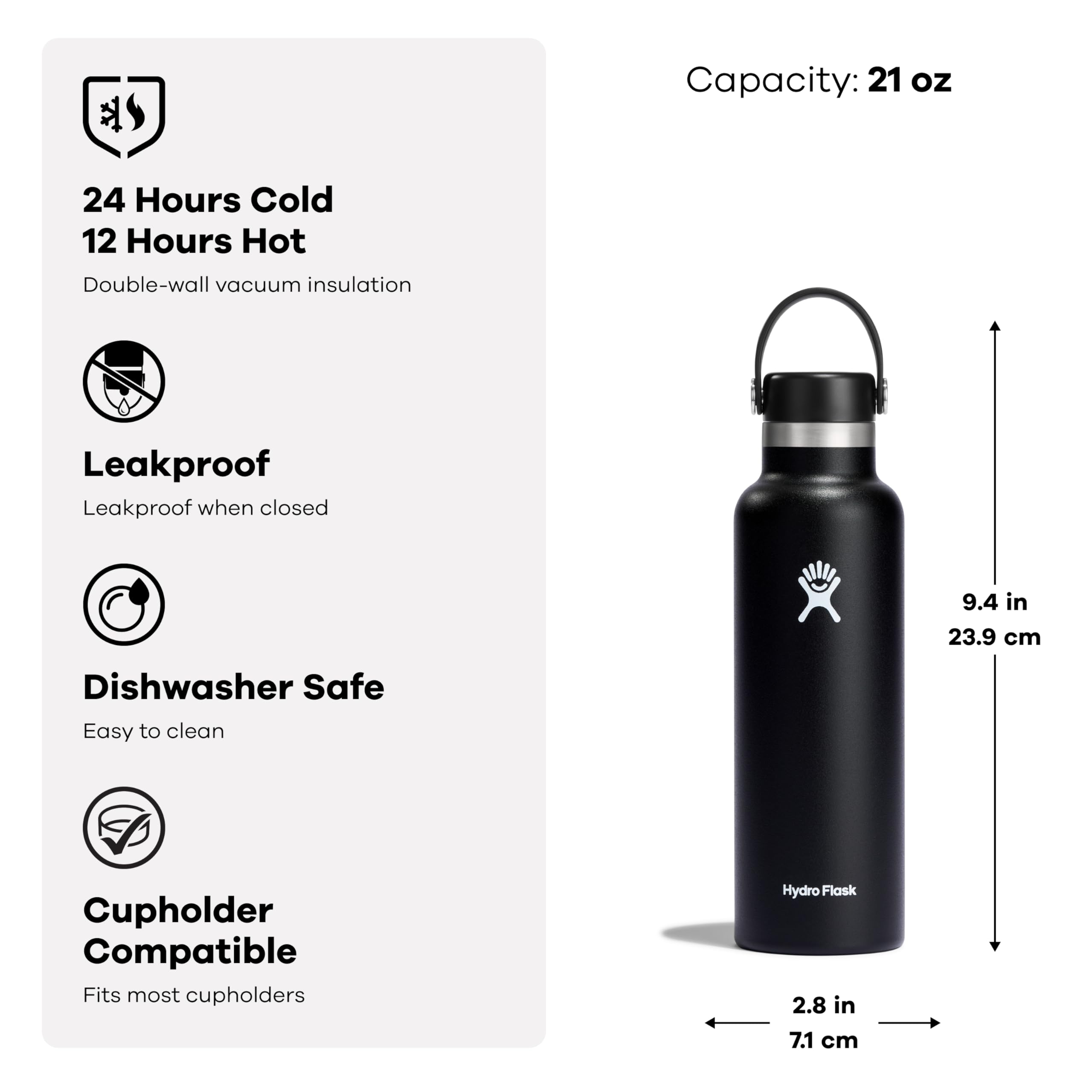 Hydro Flask bottle clipped to backpack in outdoor setting showing on-the-go hydration benefit
