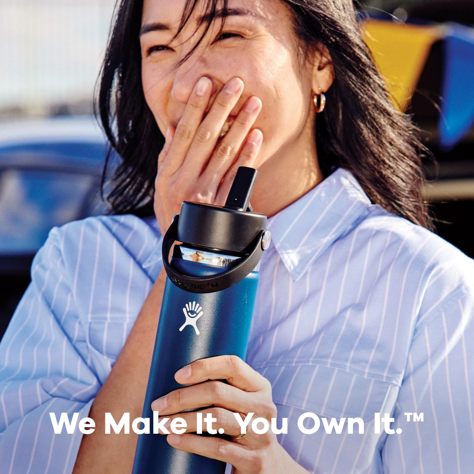 Hydro Flask on a trail backpack showing outdoor-ready durability and portability