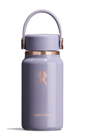 Hydro Flask micro bottle front view showing compact vapor rose gold and leakproof design benefit