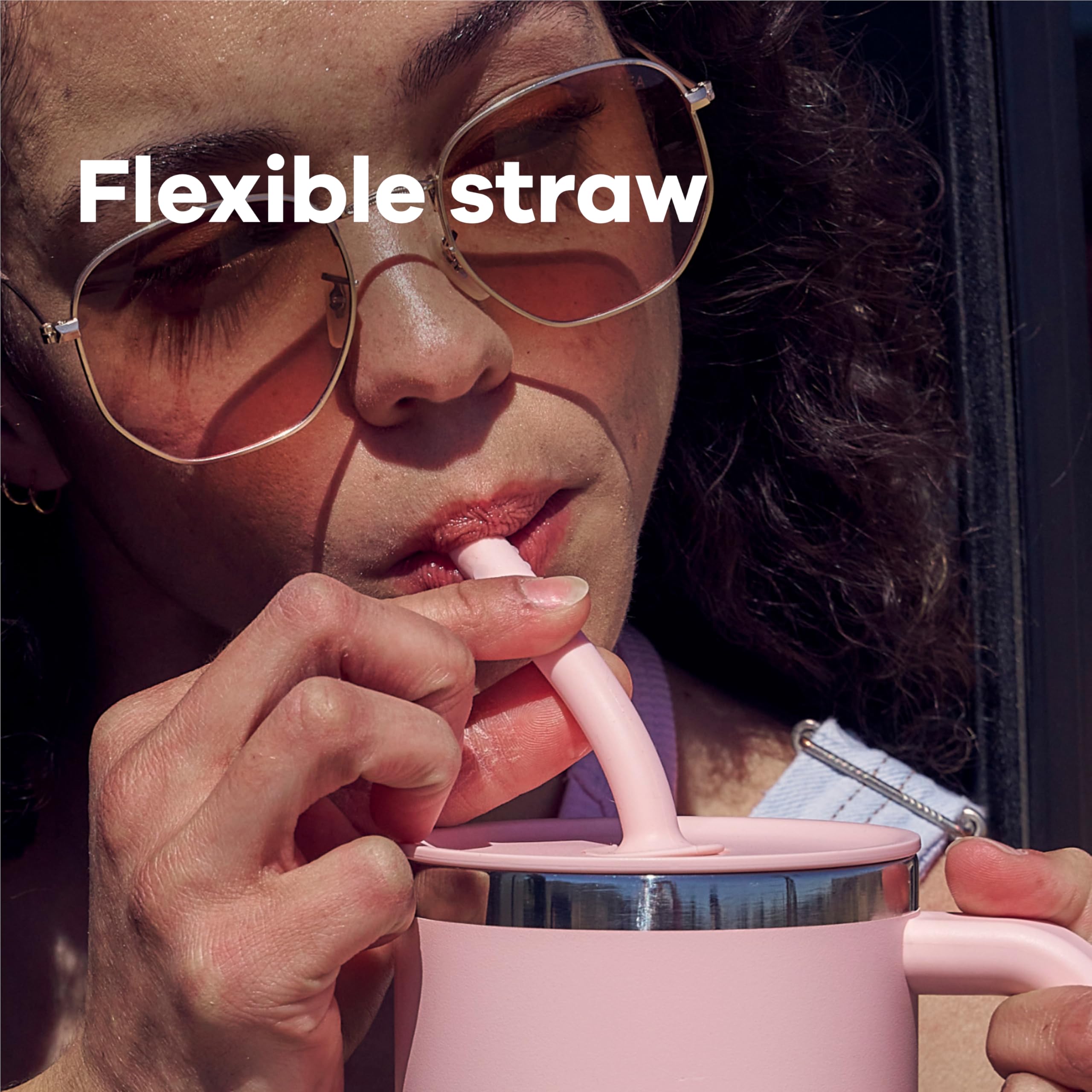 Hydro Flask hand bending straw to show flexible straw comfort and durability