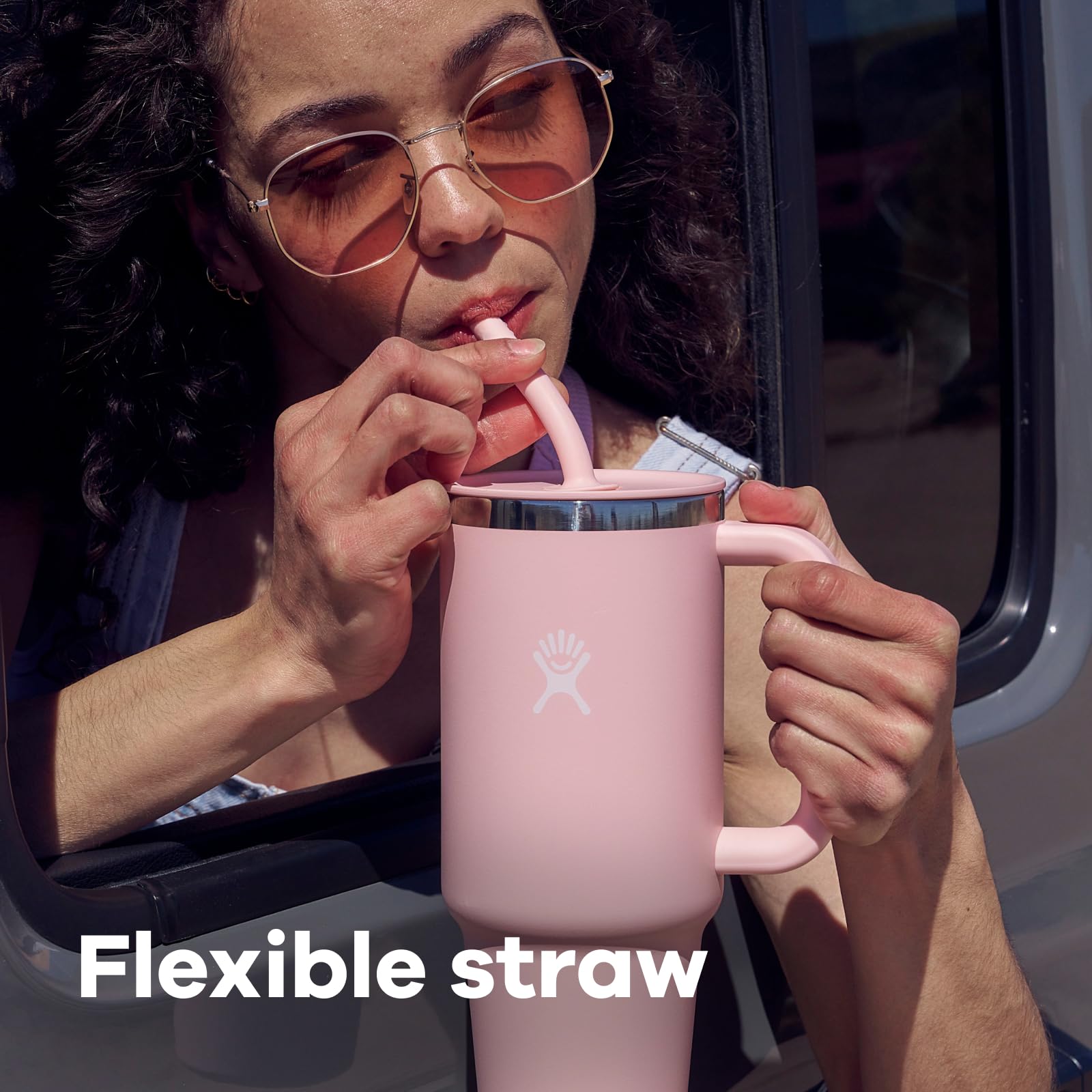 Hydro Flask tumbler in Trillium color in everyday lifestyle scene, stylish hydration