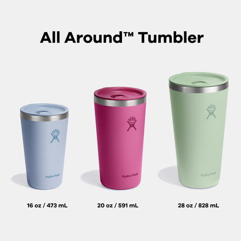 Hydro Flask next to a standard can showing 20 oz capacity and size comparison benefit