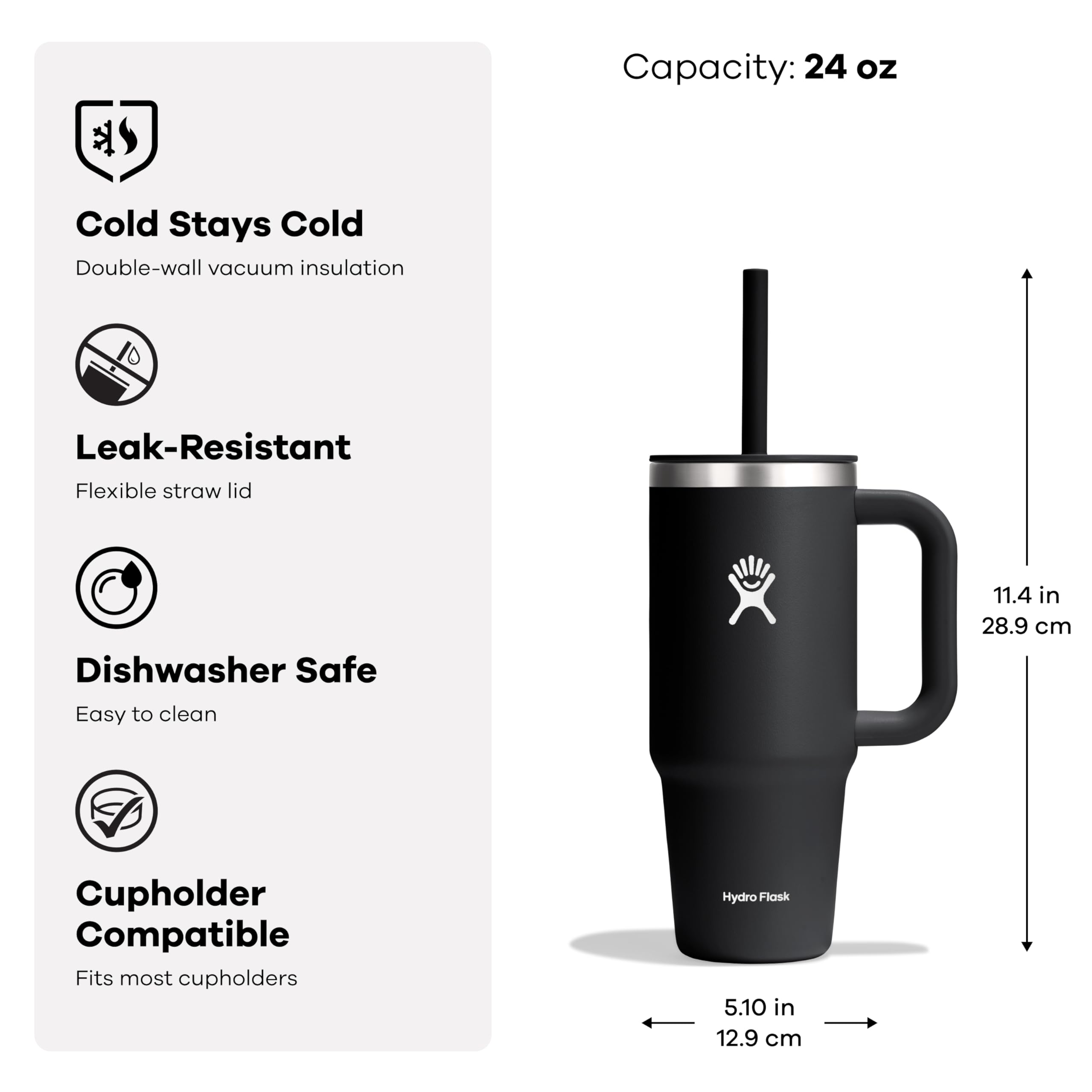 Hydro Flask lid and flexible straw detail for easy sipping benefit