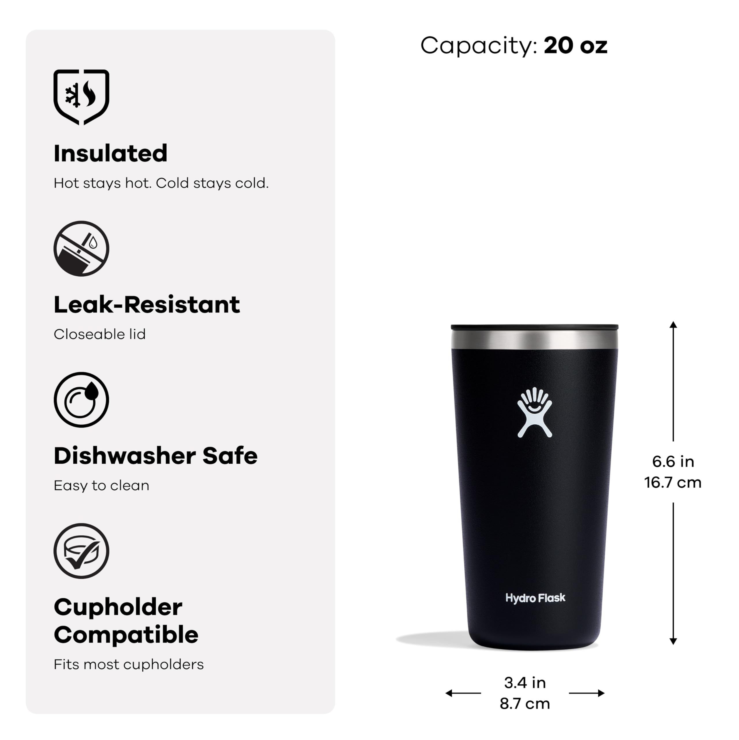 Hydro Flask tumbler held outdoors with coffee highlighting portable, insulated enjoyment