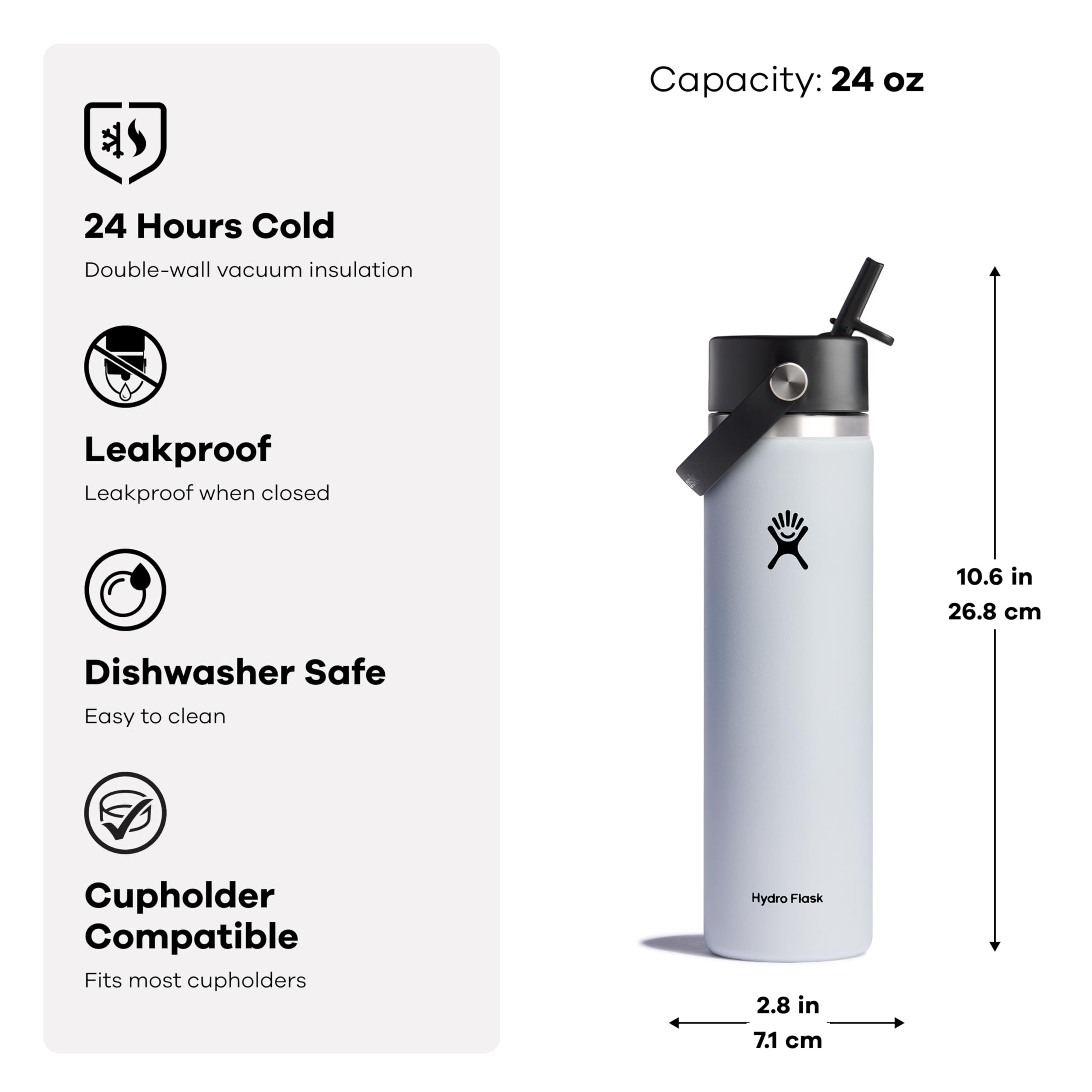 Hydro Flask bottle in a car cupholder showing portability and spill protection benefit