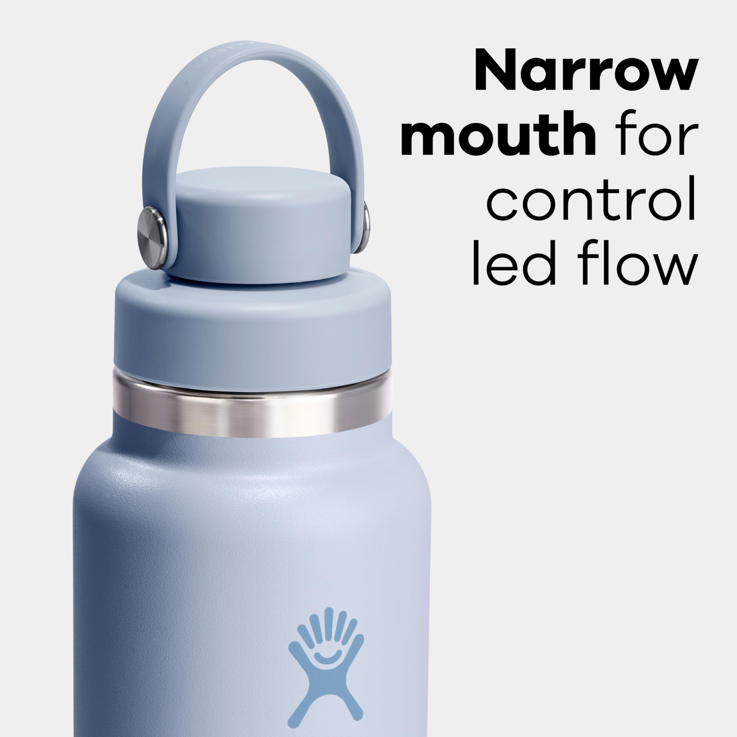 Hydro Flask wide mouth filled with ice to illustrate cold retention and easy filling benefit