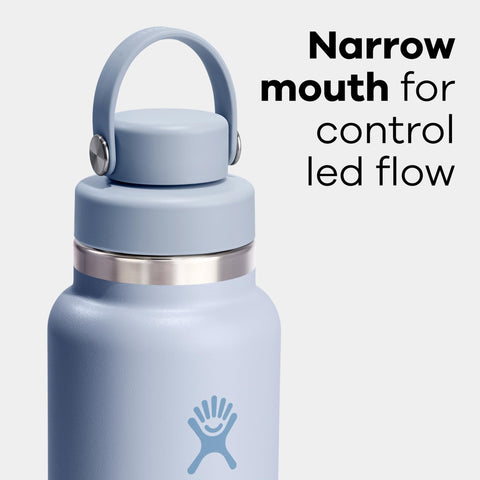 Hydro Flask wide mouth filled with ice to illustrate cold retention and easy filling benefit