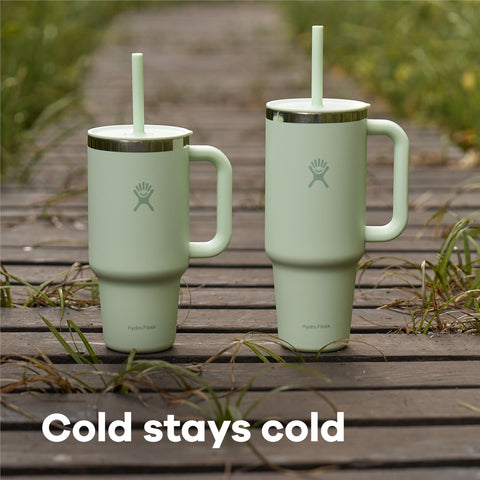 Hydro Flask with tumbler boot installed showing added stability benefit