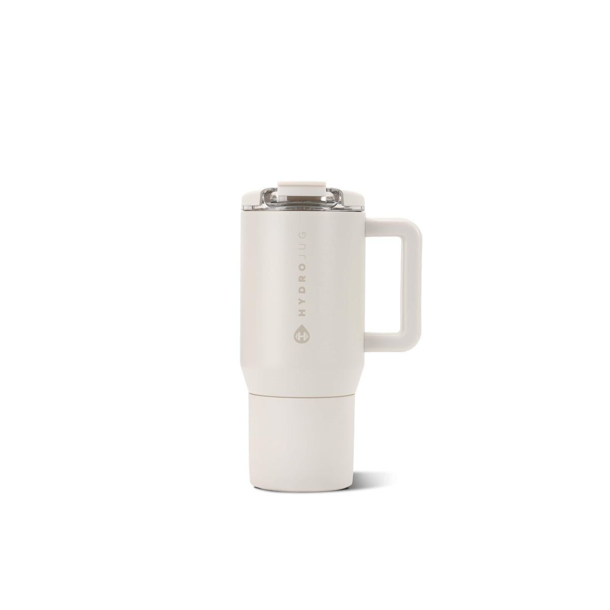 HydroJug front view linen finish showing sleek travel mug, stylish carry benefit