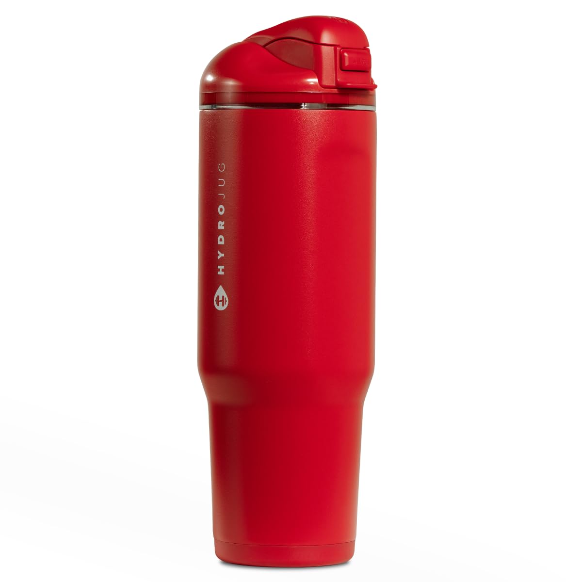 HydroJug Ease2o front view showing alumni red finish and clear water window benefit