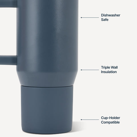 HydroJug soft-touch flip lid detail preventing spills during travel