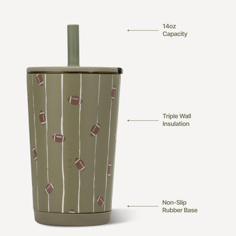 HydroJug Football soft-touch lid and flexible straw for easy sipping