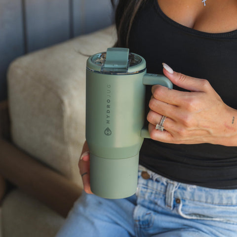 HydroJug comfortable handle and quiet rubber base for easy carrying