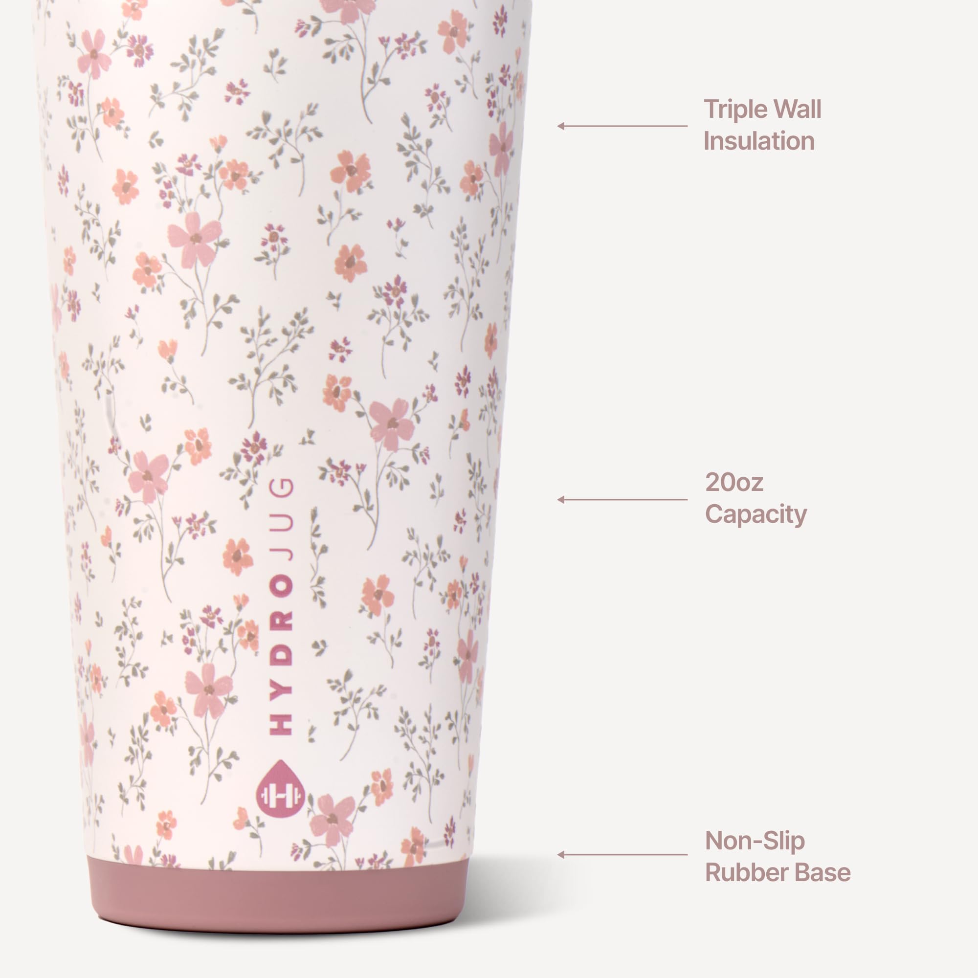 HydroJug in car cup holder demonstrating slim base and travel convenience