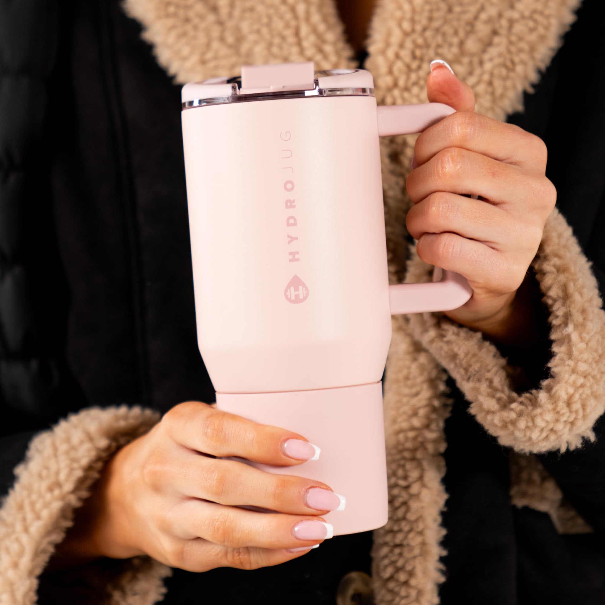 HydroJug seated in car cupholder showing commute-friendly fit
