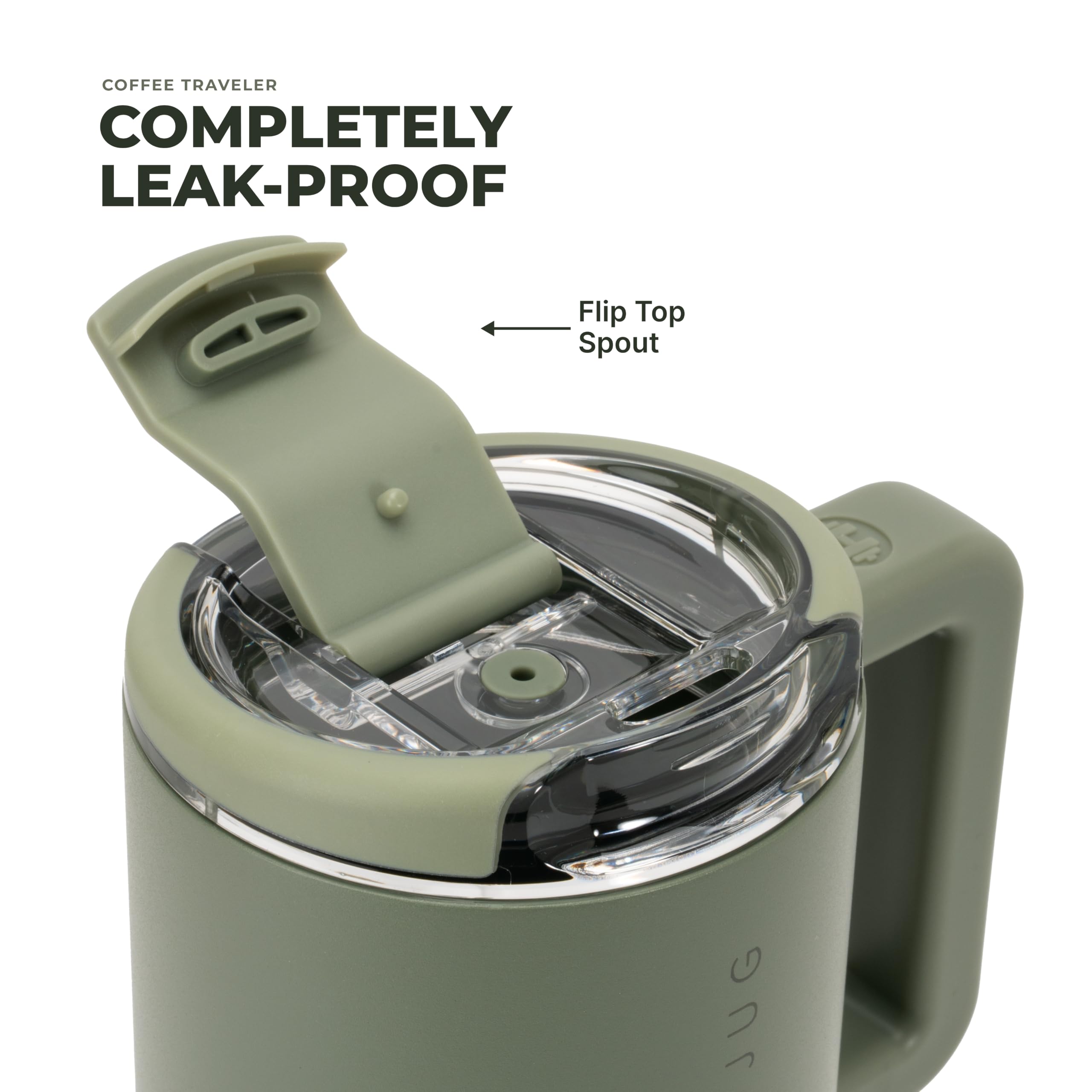 HydroJug mug sitting in a car cup holder for hands-free travel stability