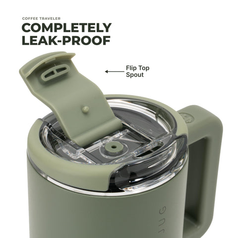 HydroJug mug sitting in a car cup holder for hands-free travel stability