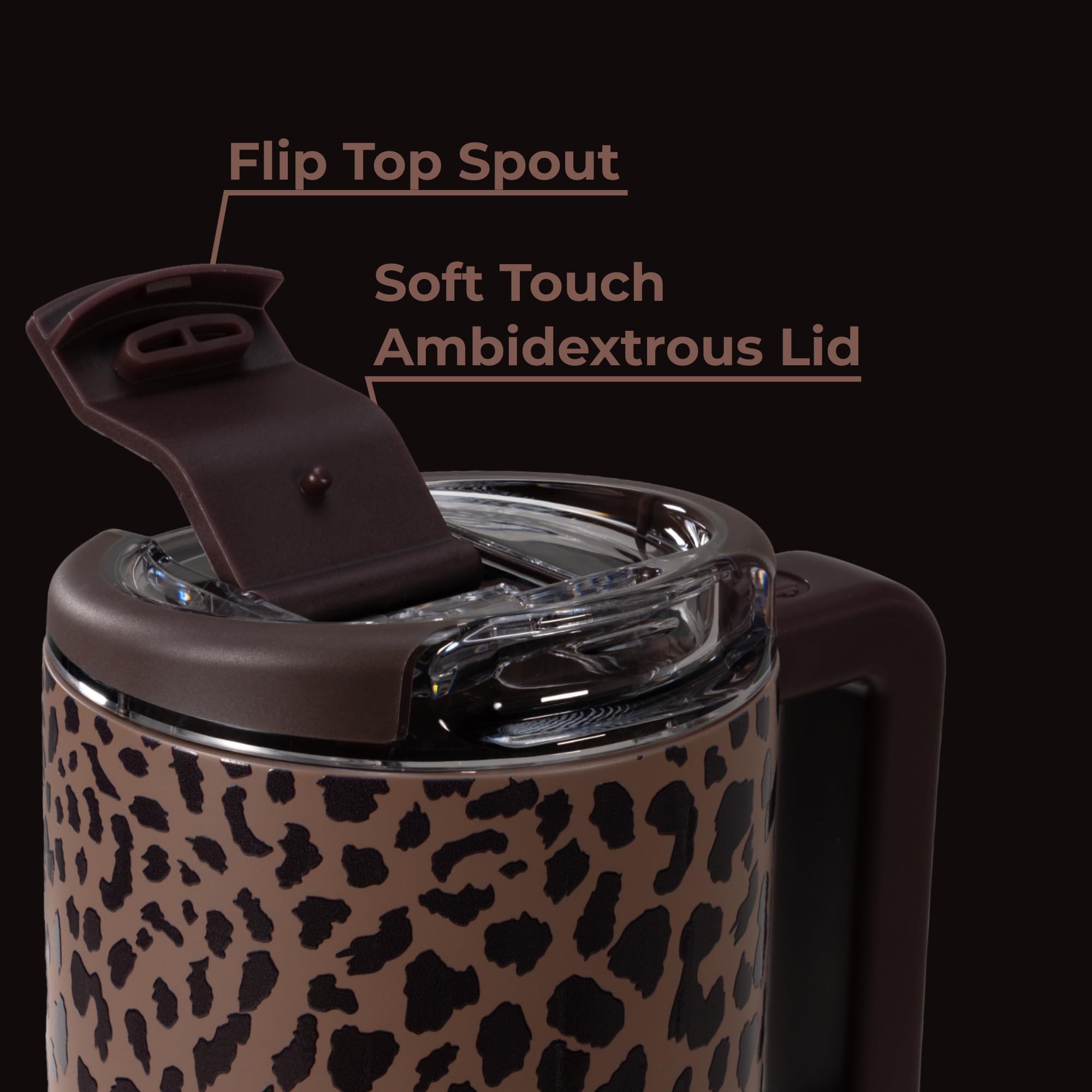 HydroJug brown leopard on desk with laptop showing stylish everyday convenience
