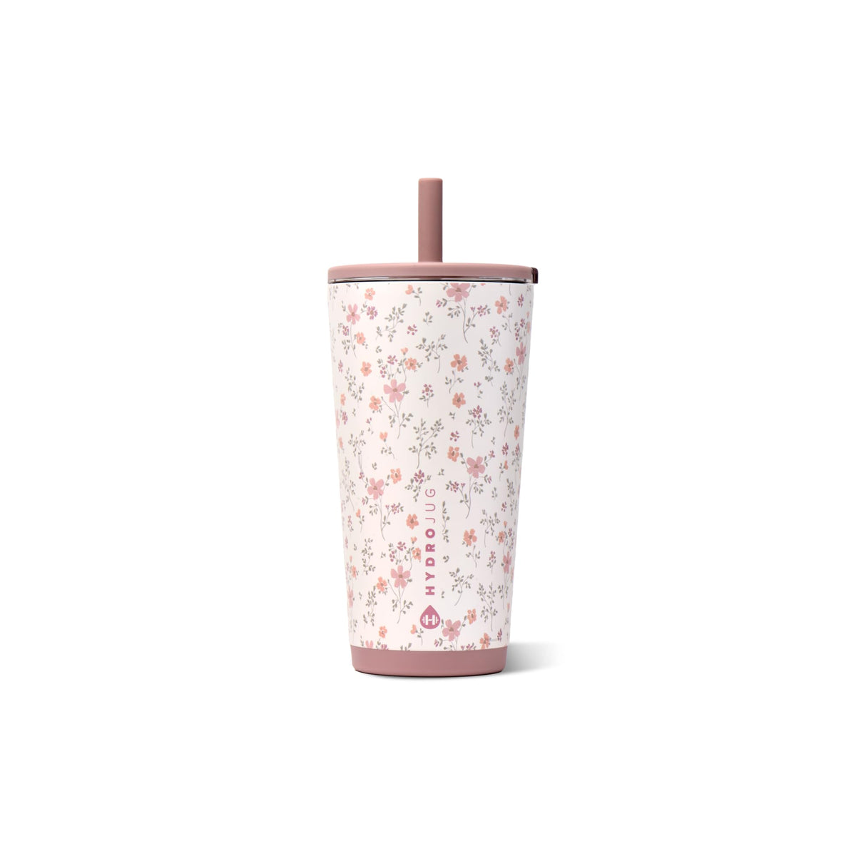 HydroJug magnolia front view showing sleek tumbler and lid, easy-carry benefit
