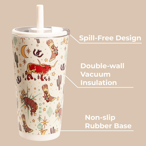 HydroJug Rodeo soft-touch lid with flexible straw for easy sipping on the go