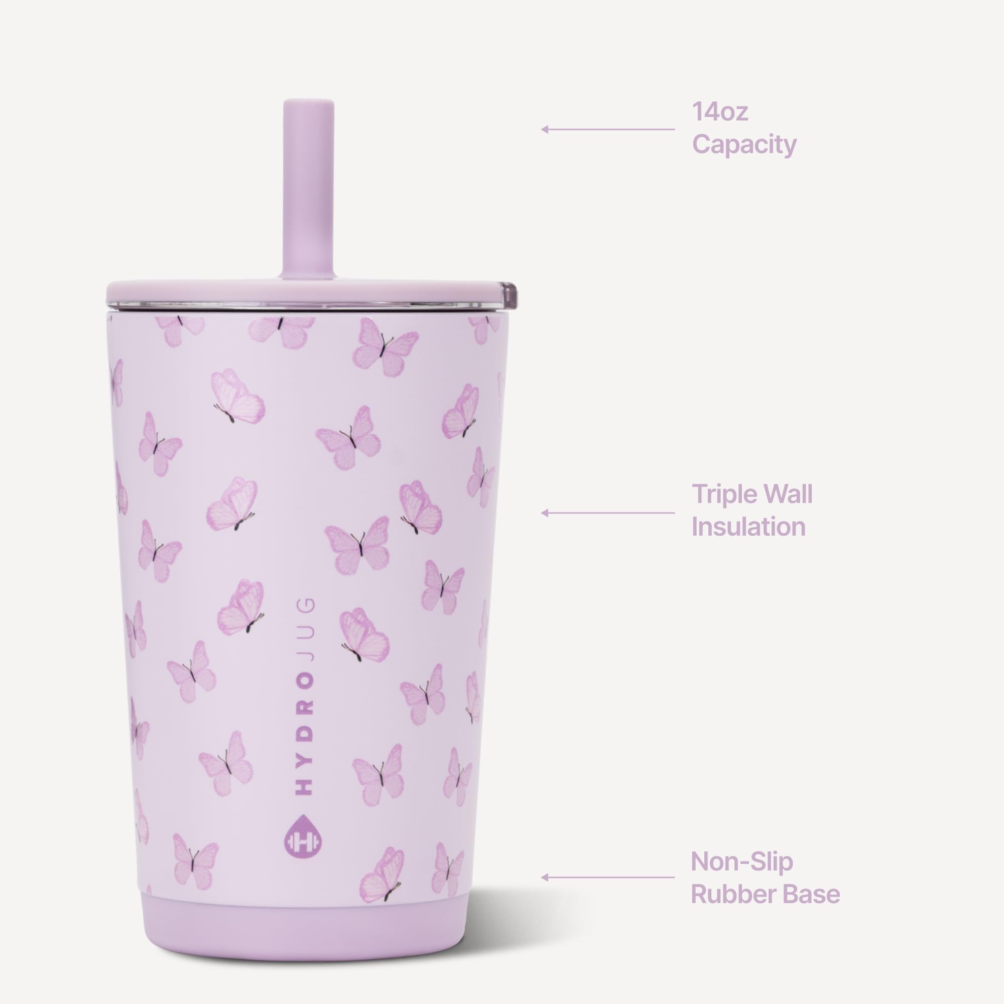 HydroJug soft-touch lid and flexible straw for easy sipping