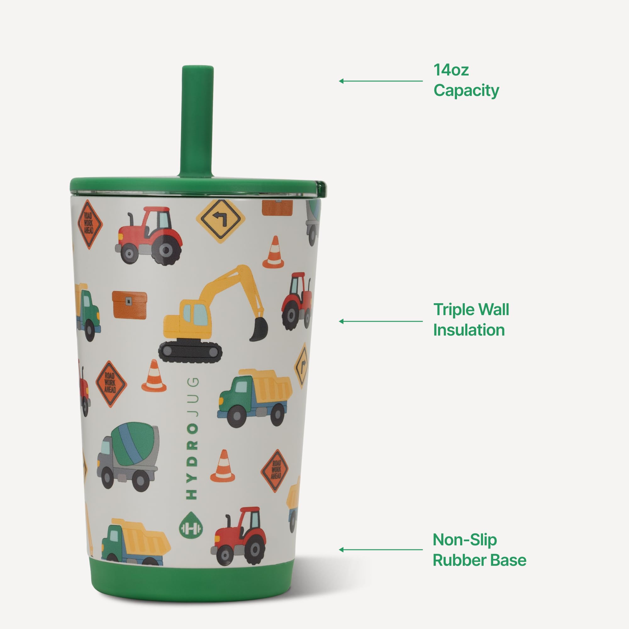 HydroJug soft-touch lid and flexible straw for easy comfortable sipping