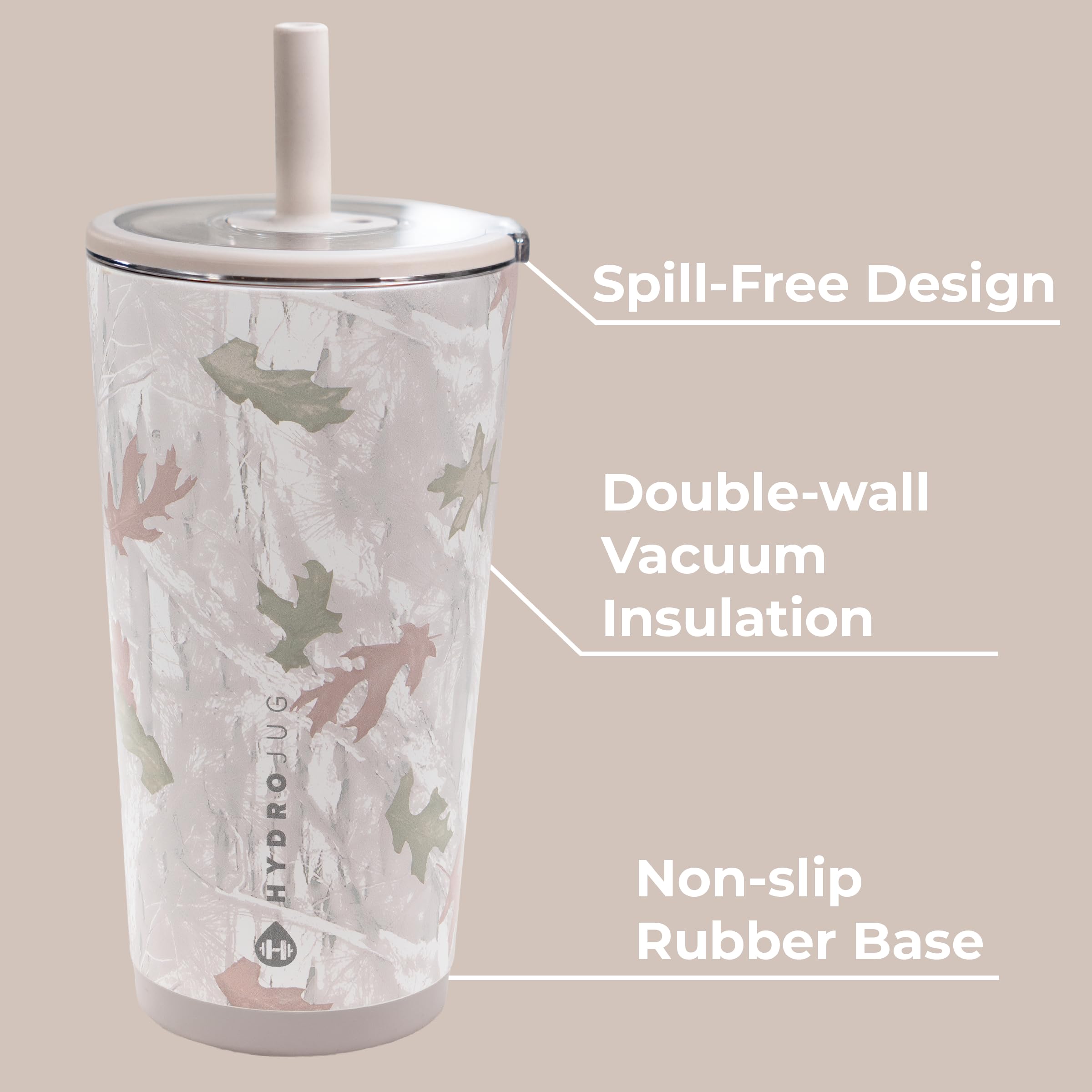 HydroJug soft-touch lid and flexible straw for comfortable sipping