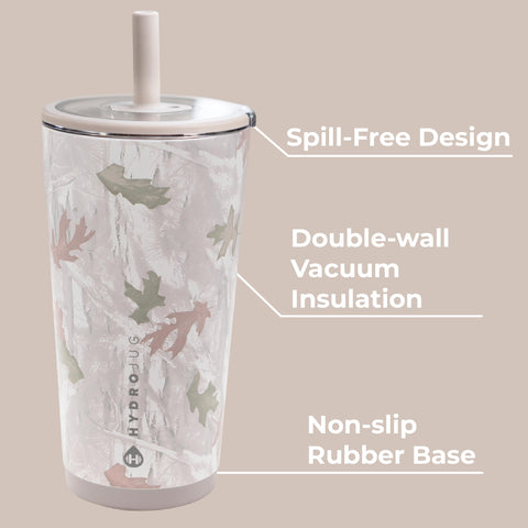HydroJug soft-touch lid and flexible straw for comfortable sipping