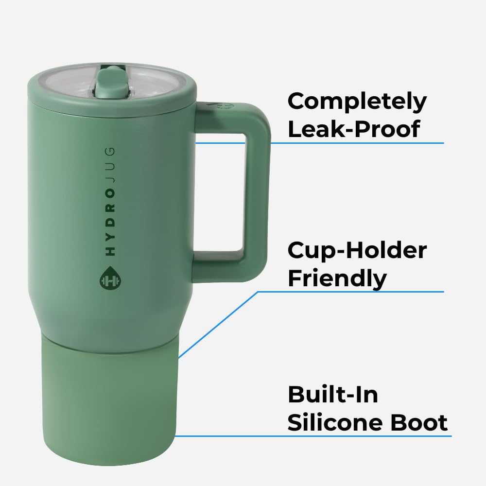 HydroJug Traveler flip straw lid closed highlighting leak-proof benefit